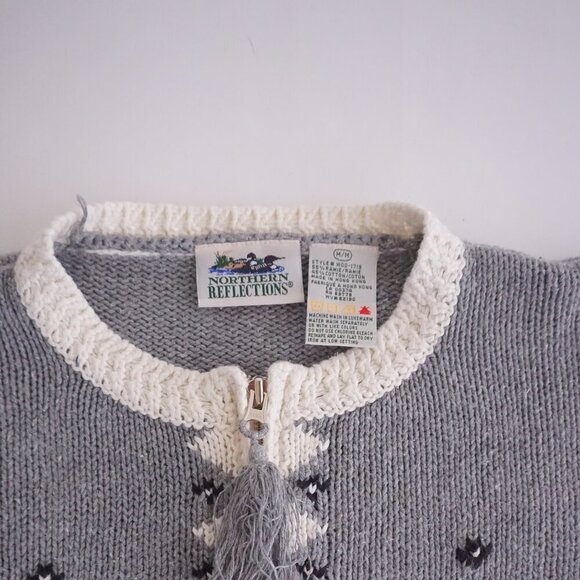 Vintage Northern Reflections Grey Knit Zip Up Cotton Blend Cardigan Sweater M - Picture 10 of 10